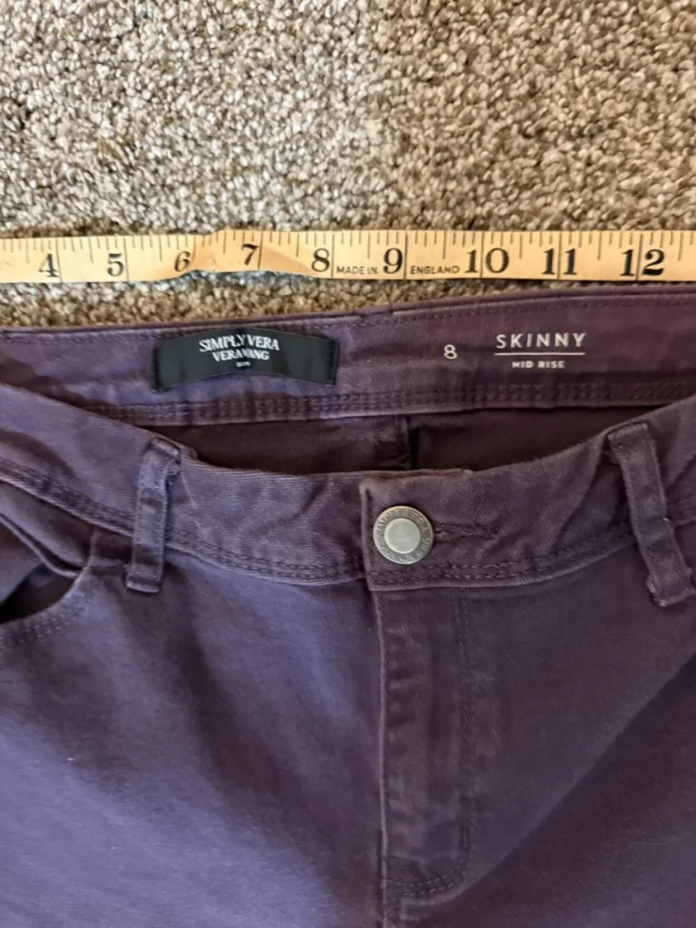 Simply Vera Vera Wang Plum Purple Skinny Mid Rise Jeans Pants Size 8
